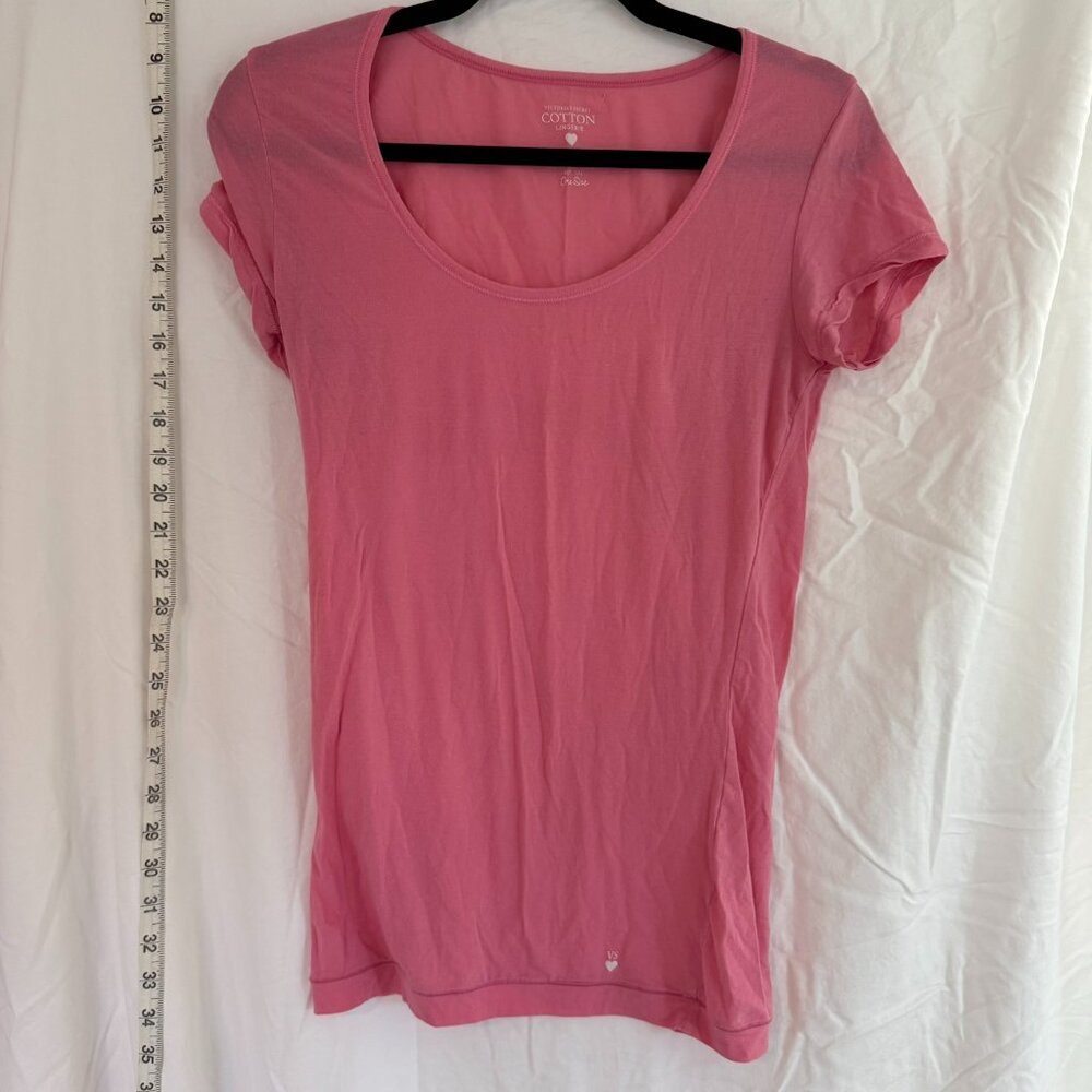 Victoria Secret T-Shirt Top Womens Pink One Size Cotton Scoop Neck Short Sleeves